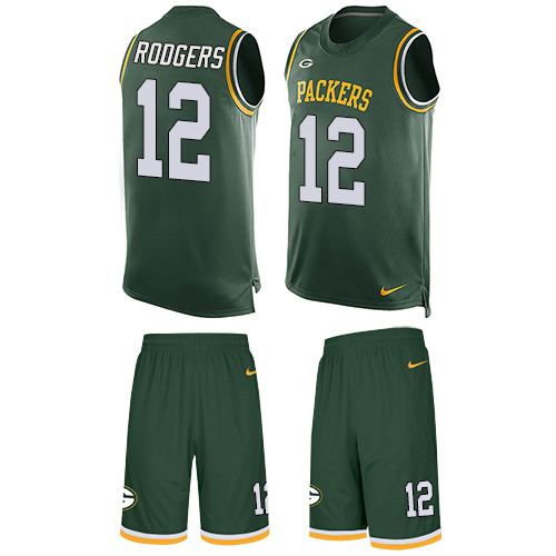 Men's Limited Aaron Rodgers Nike Jersey Green - #12 Tank Top Suit NFL Green Bay Packers